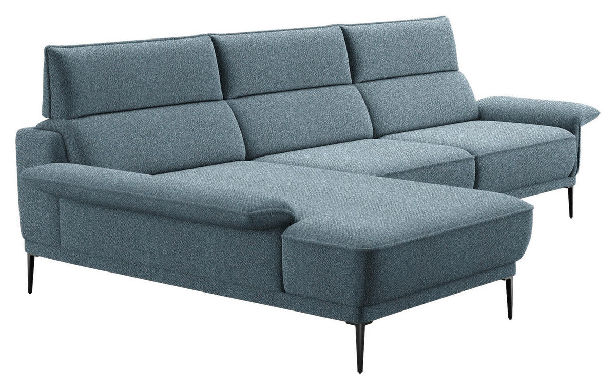 ECKSOFA in Bouclé Blau  - Blau/Schwarz, Modern, Textil/Metall (186/330cm) - Johann Jakob