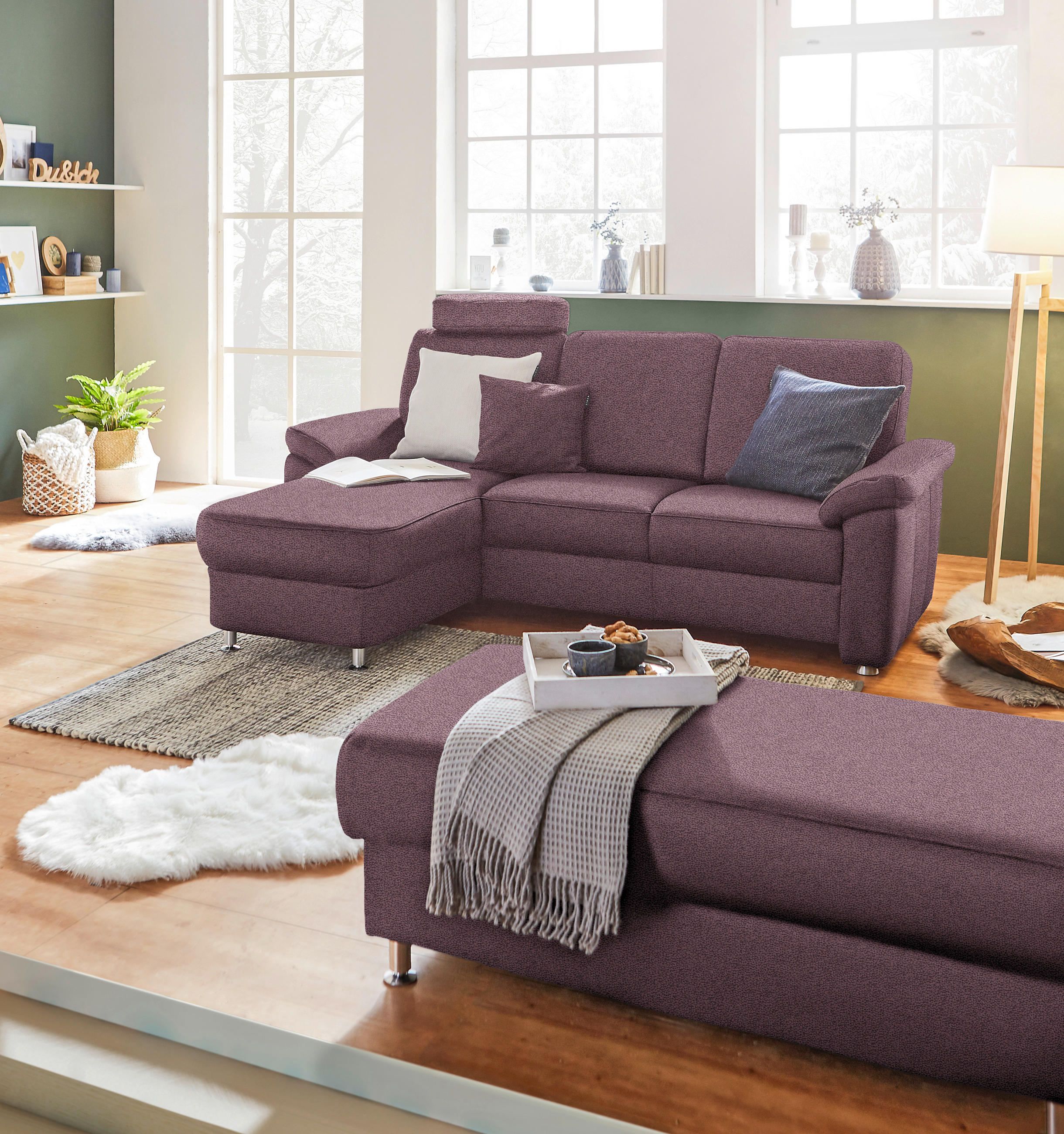 ECKSOFA in Flachgewebe Violett  - Chromfarben/Violett, Konventionell, Textil/Metall (163/220cm) - Beldomo System