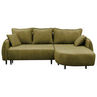 ECKSOFA MURANO Grün Chenille Zierkissen, Rückenkissen, Bettkasten  - Schwarz/Grün, Design, Holz/Textil (242/167cm) - MID.YOU