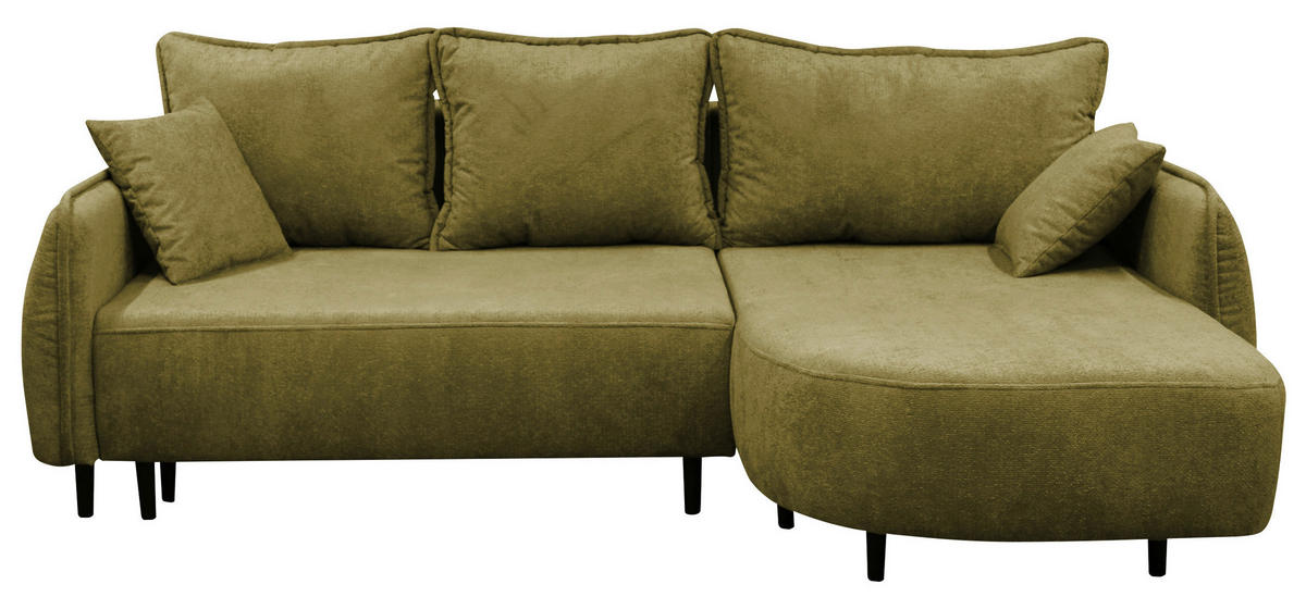 ECKSOFA MURANO Grün Chenille Zierkissen, Rückenkissen, Bettkasten  - Schwarz/Grün, Design, Holz/Textil (242/167cm) - MID.YOU