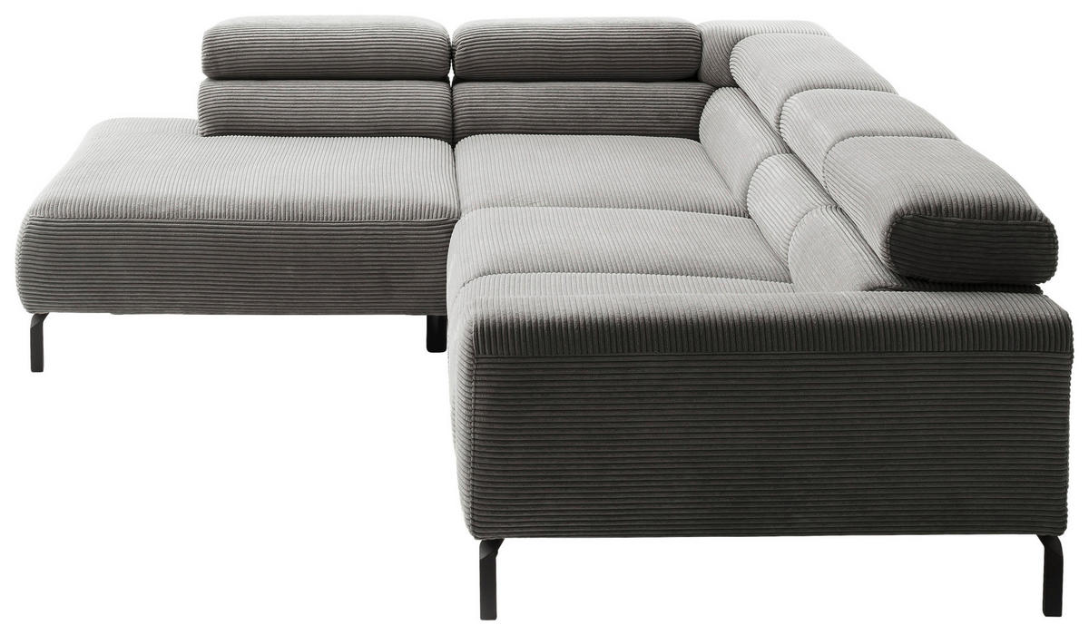 ECKSOFA inkl. Funktion in Cord Dunkelgrau  - Dunkelgrau/Schwarz, Modern, Textil/Metall (219/309cm) - Pure Home Lifestyle
