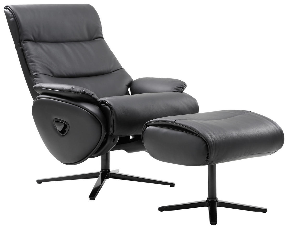 RELAXSESSELSET Lederlook Kombination Echtleder/Lederlook Relaxfunktion, Hocker, Kopfteilverstellung    - Schwarz, Design, Leder/Textil (78/110/83-122cm) - Xora
