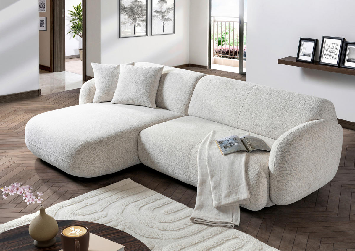 ECKSOFA Creme, Beige Flachgewebe Zierkissen, Rücken echt, Sitztiefenverstellung  - Beige/Creme, MODERN, Kunststoff/Textil (162/275cm) - Carryhome
