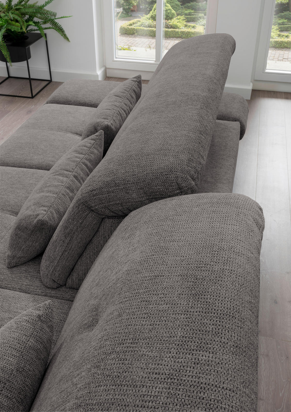 ECKSOFA Chenille Graubraun  - Chromfarben/Graubraun, Design, Textil/Metall (300/196cm) - Livetastic