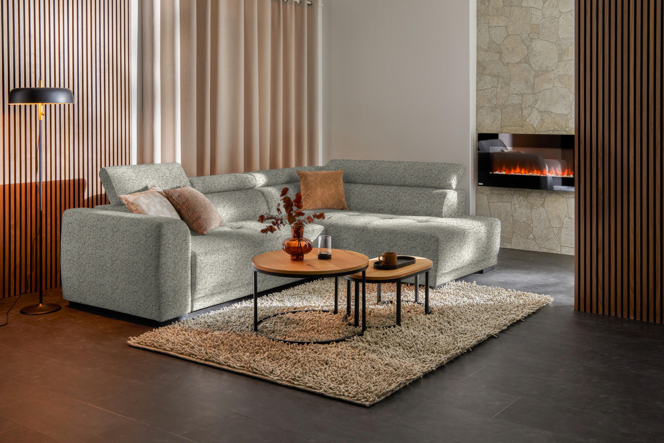 ECKSOFA in Struktur Creme  284/205 cm  - Creme/Schwarz, Design, Kunststoff/Textil (284/205cm) - Xora