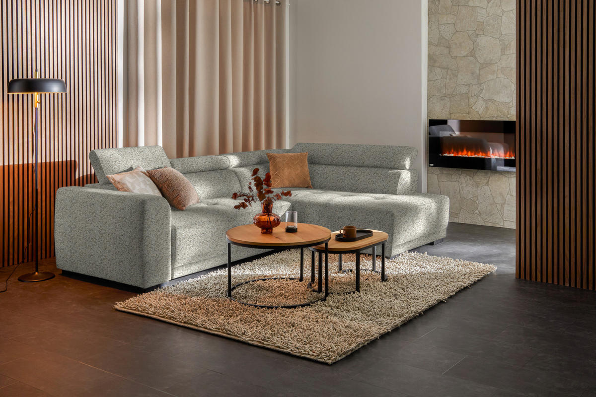 ECKSOFA in Struktur Creme  284/205 cm  - Creme/Schwarz, Design, Kunststoff/Textil (284/205cm) - Xora