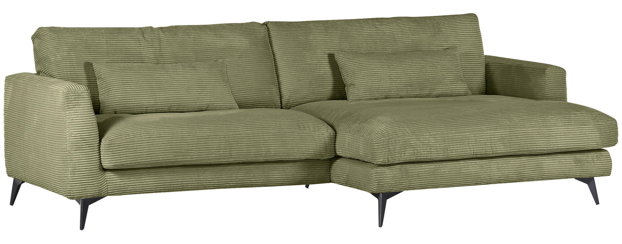 ECKSOFA Olivgrün Cord  - Schwarz/Olivgrün, LIFESTYLE, Textil/Metall (270/140cm) - Landscape