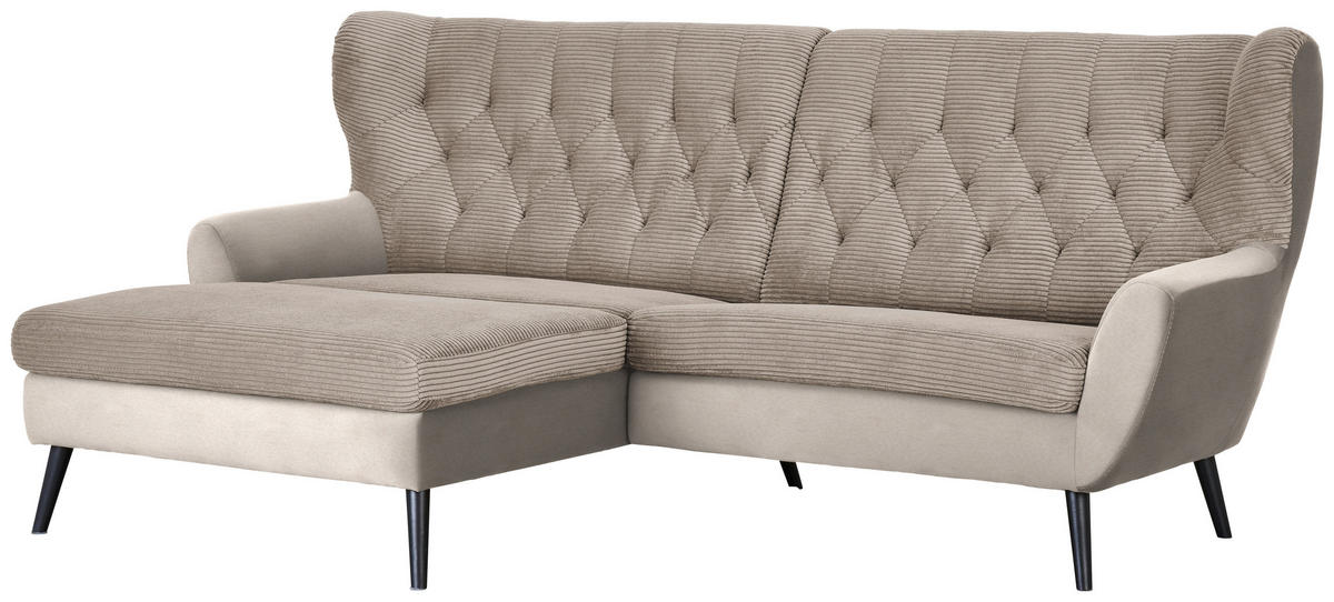 ECKSOFA in Cord Beige  - Beige/Schwarz, Design, Holz/Textil (165/237cm) - Stylife