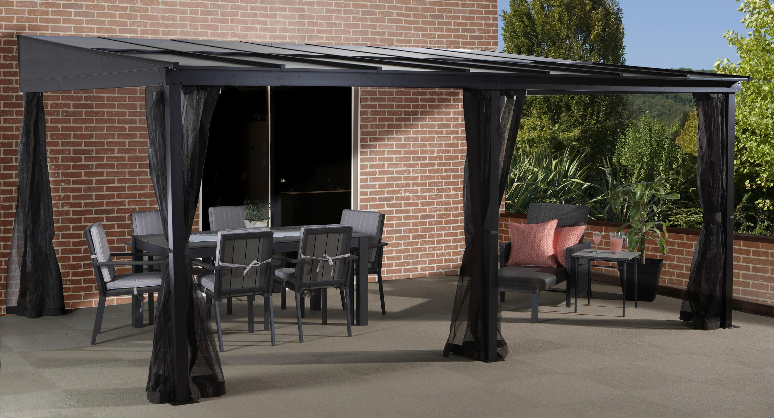 TERRASSENÜBERDACHUNG - Anthrazit, Basics, Metall (383,5/240/362,5cm) - Ambia Garden