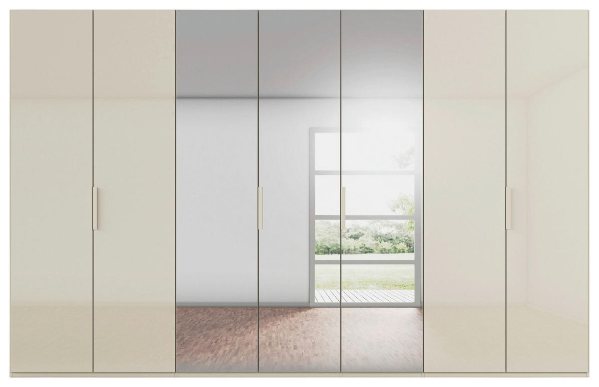 DREHTÜRENSCHRANK 350/223/61 cm,  in Champagner, 7-türig  - Champagner, Basics, Glas/Holzwerkstoff (350/223/61cm) - Novel