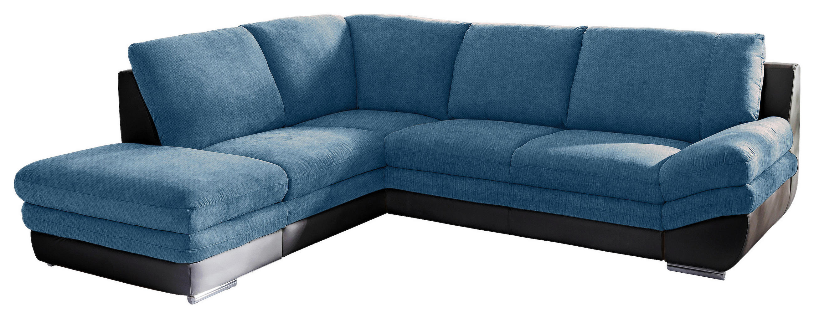 WOHNLANDSCHAFT Chenille, Lederlook Blau, Schwarz  - Blau/Chromfarben, Modern, Textil/Metall (221/264cm) - MID.YOU