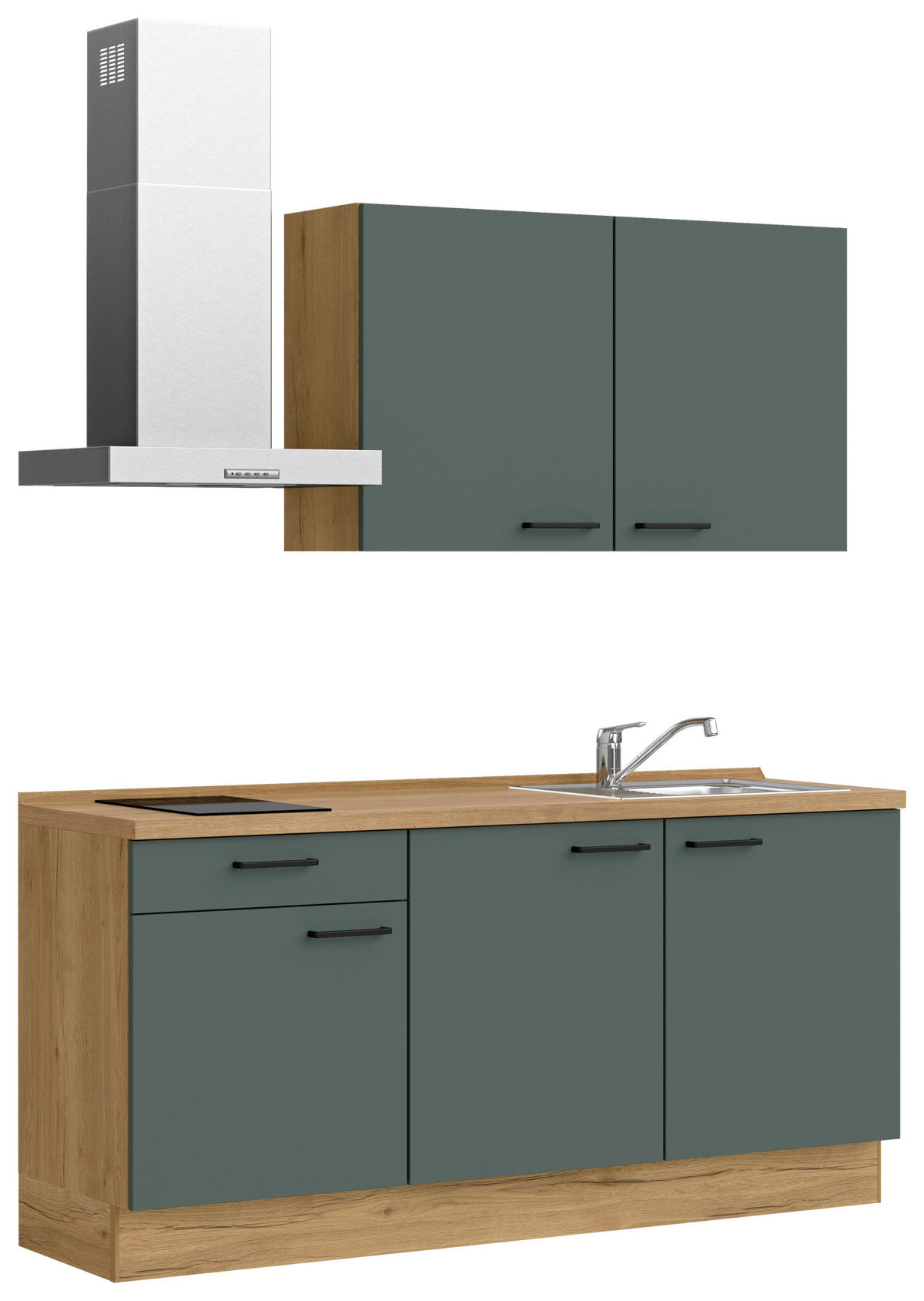 KÜCHENBLOCK Easytouch 180 cm  in Eichefarben, Dunkelgrün  - Dunkelgrün/Eichefarben, MODERN, Holzwerkstoff/Metall (180cm) - Nobilia