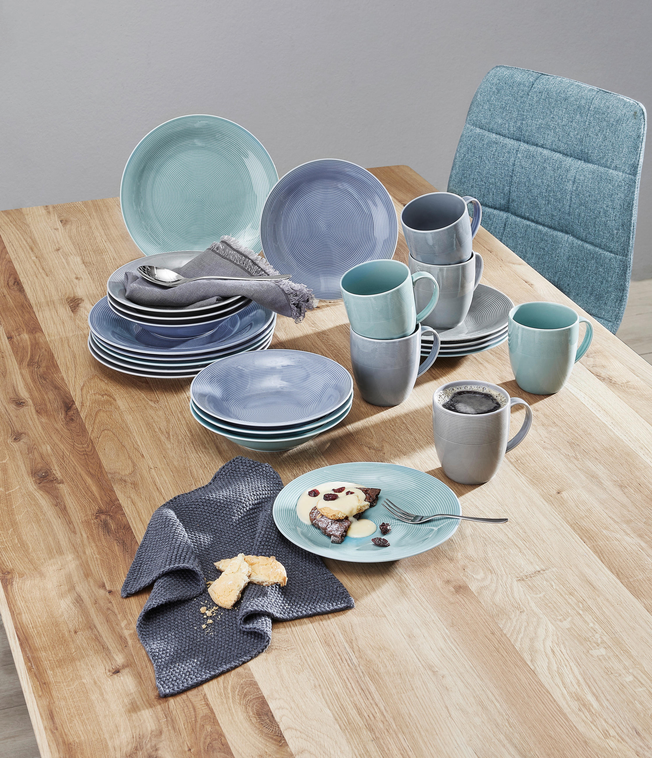KOMBISERVICE Blau, Grau, Grün Jive 24-teilig 6 Personen  - Blau/Grau, KONVENTIONELL, Keramik - Van Well
