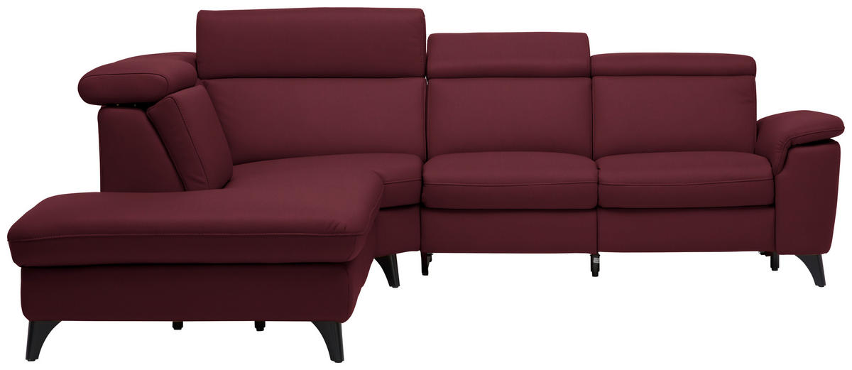 ECKSOFA in Echtleder Weinrot  - Weinrot/Schwarz, Design, Leder/Metall (239/285cm) - Cantus