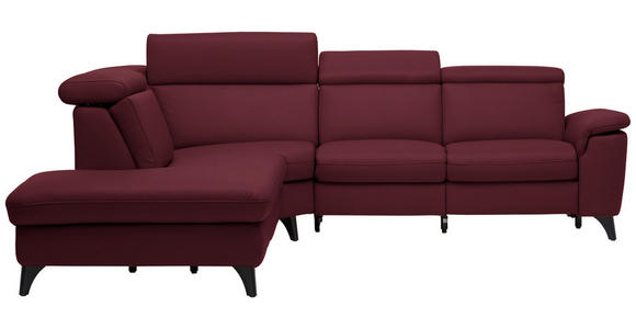 ECKSOFA in Echtleder Weinrot  - Weinrot/Schwarz, Design, Leder/Metall (239/289cm) - Cantus