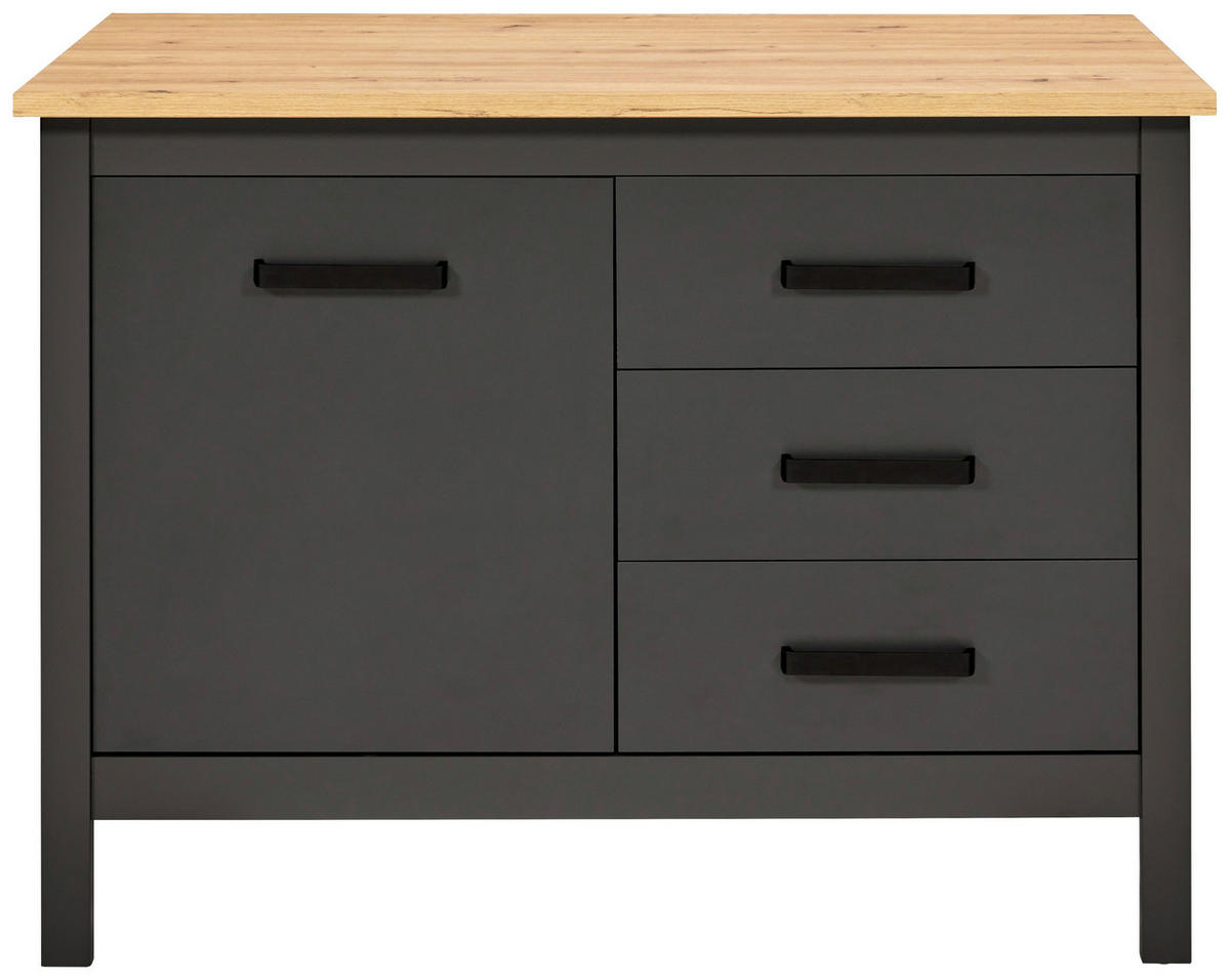 KÜCHENINSEL 124/91/75 cm  in Anthrazit, Eiche Artisan  - Anthrazit/Schwarz, MODERN, Holzwerkstoff/Metall (124/91/75cm) - home24