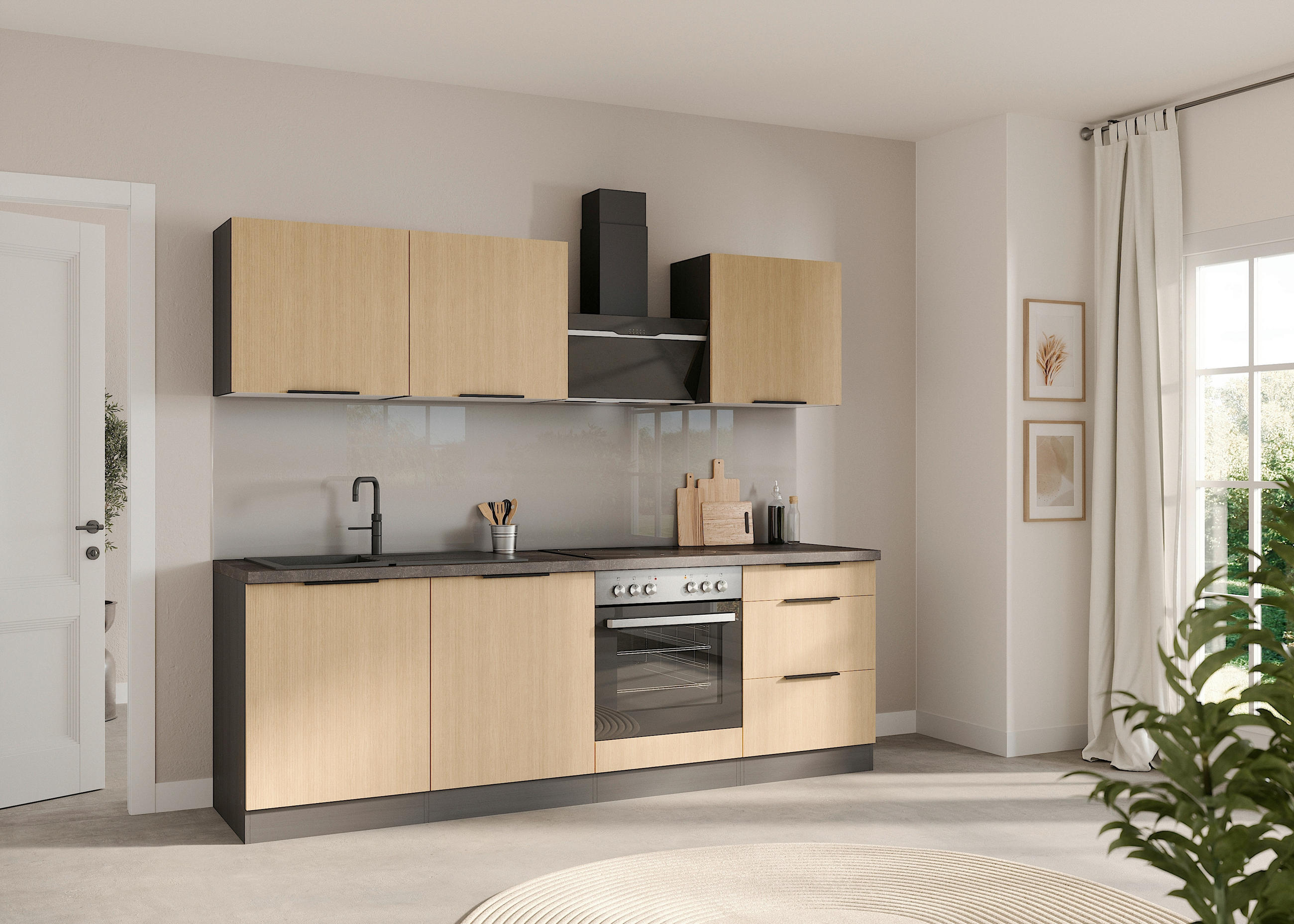KÜCHENLEERBLOCK 240 cm   in Graphitfarben, Eichefarben  - Eichefarben/Schwarz, LIFESTYLE, Holzwerkstoff/Metall (240cm) - Held