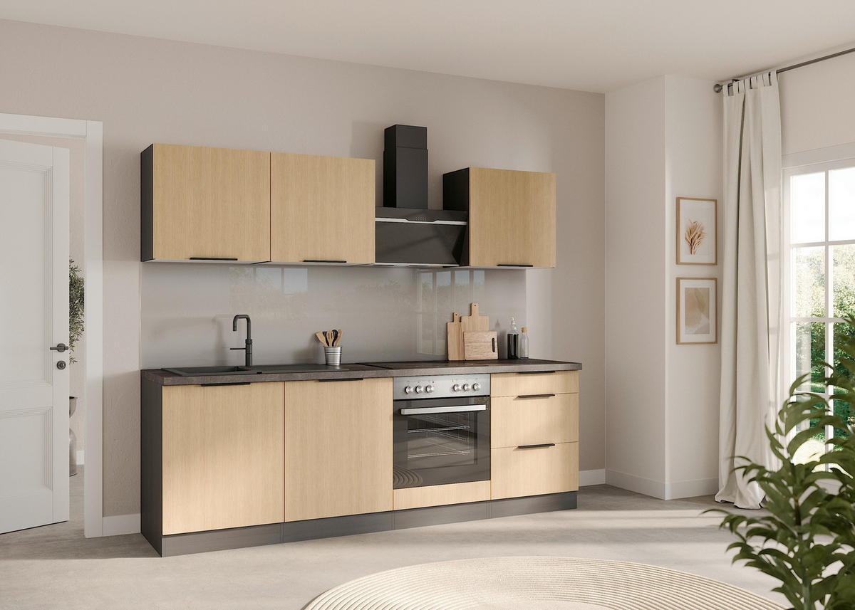 KÜCHENBLOCK 240 cm   in Graphitfarben, Eichefarben  - Eichefarben/Schwarz, LIFESTYLE, Holzwerkstoff/Metall (240cm) - Held