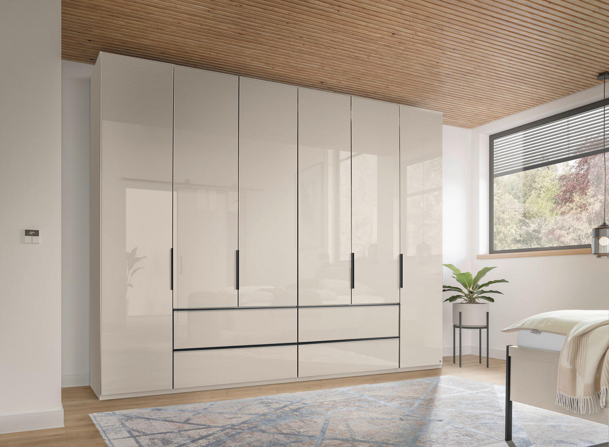 FALTTÜRENSCHRANK 300/216/58 cm 4-türig Champagner  - Champagner/Schwarz, MODERN, Glas/Holzwerkstoff (300/216/58cm) - Musterring