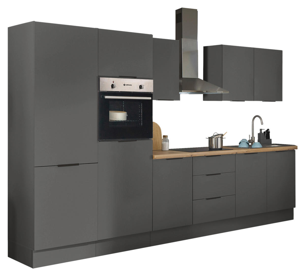 KÜCHENBLOCK   in Graphitfarben  - Schwarz/Graphitfarben, Basics, Holzwerkstoff/Metall (330/211/60cm) - Xora