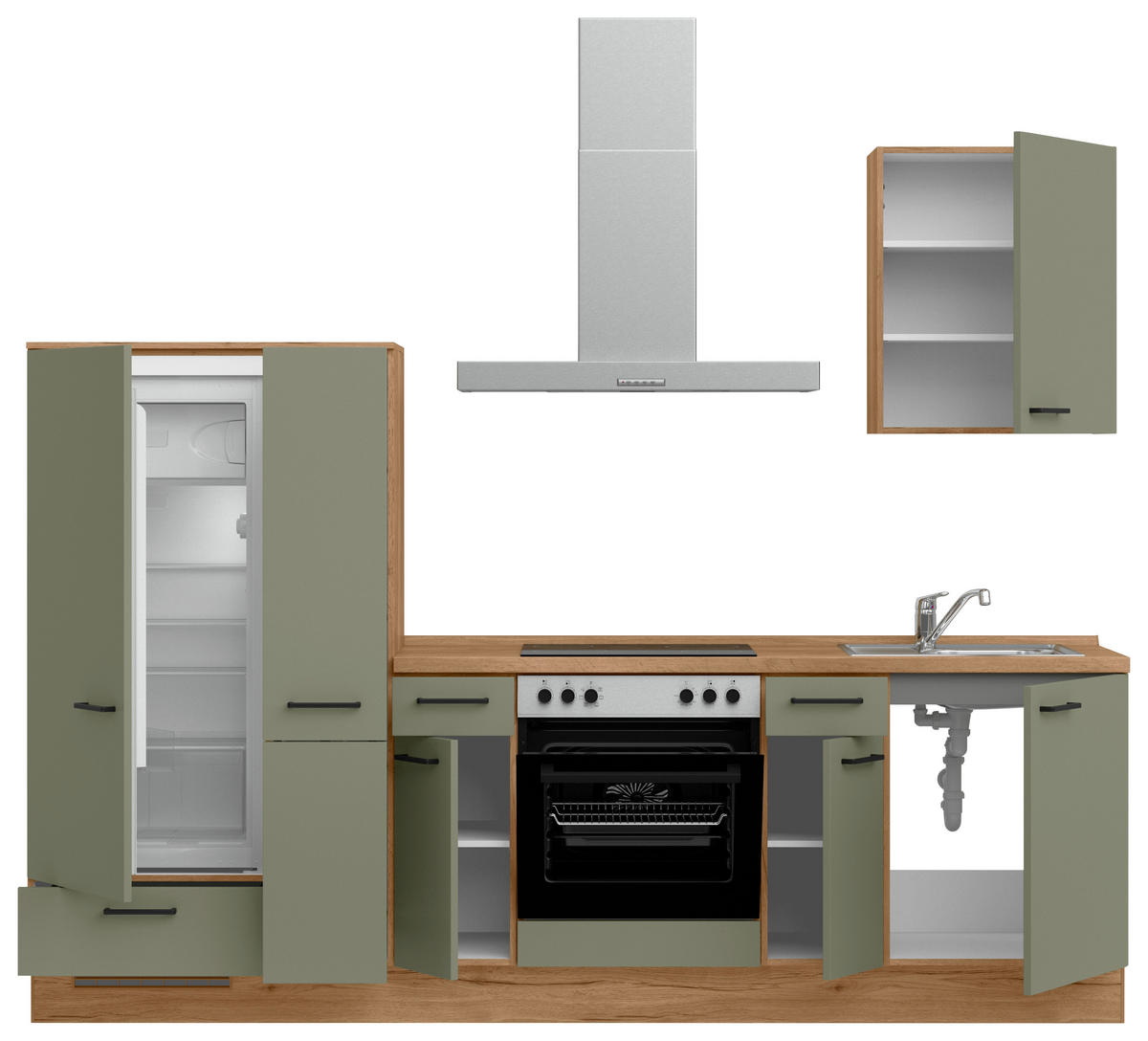 KÜCHENLEERBLOCK Senso 270 cm  in Eichefarben, Olivgrün  - Eichefarben/Schwarz, MODERN, Holzwerkstoff/Metall (270cm) - Nobilia
