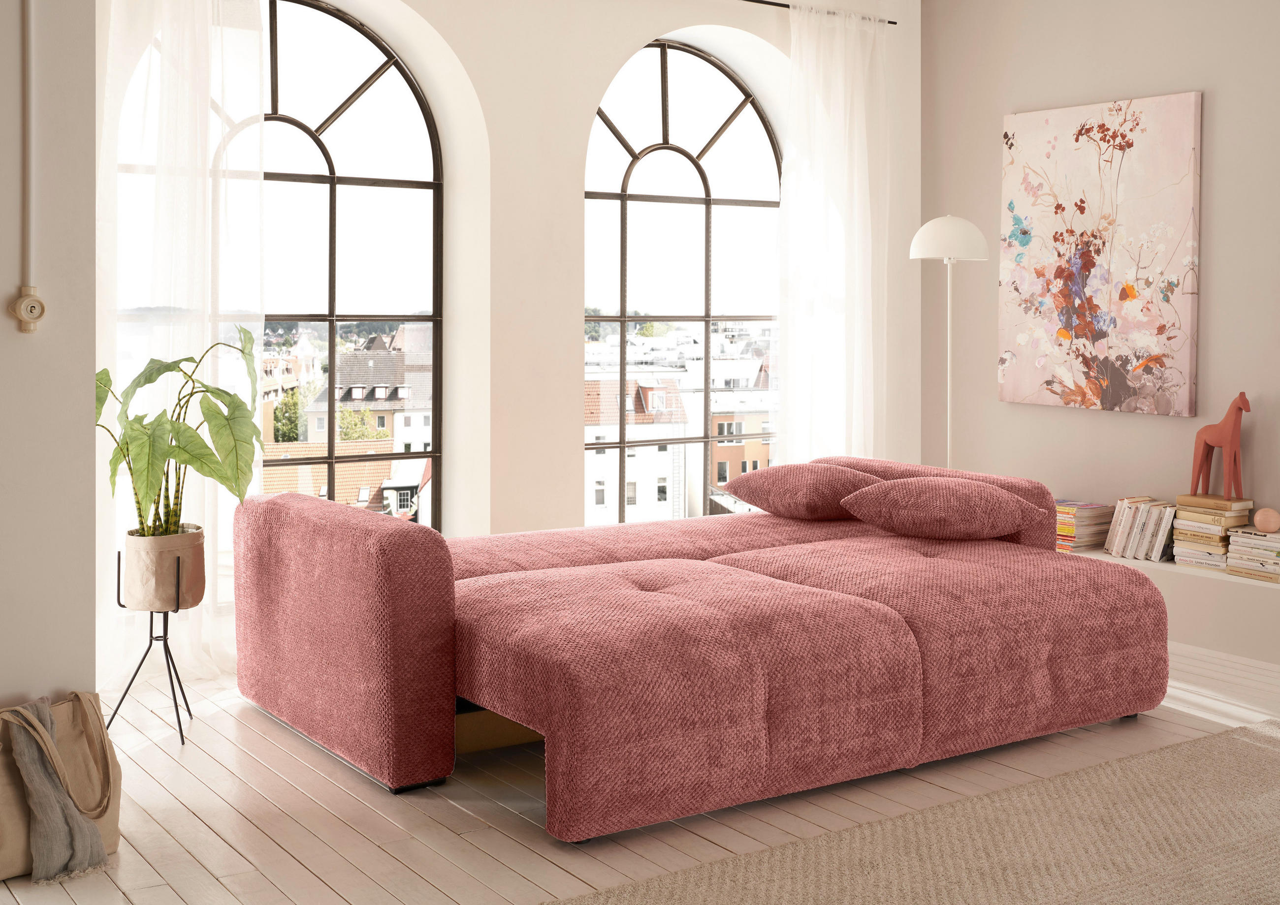 SCHLAFSOFA Mikrovelours Koralle  - Koralle/Schwarz, KONVENTIONELL, Kunststoff/Textil (235/88/120cm) - MID.YOU