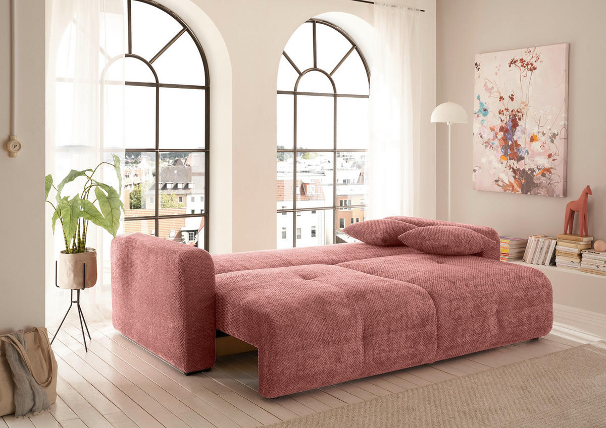 SCHLAFSOFA Mikrovelours Koralle  - Koralle/Schwarz, KONVENTIONELL, Kunststoff/Textil (235/88/120cm) - MID.YOU