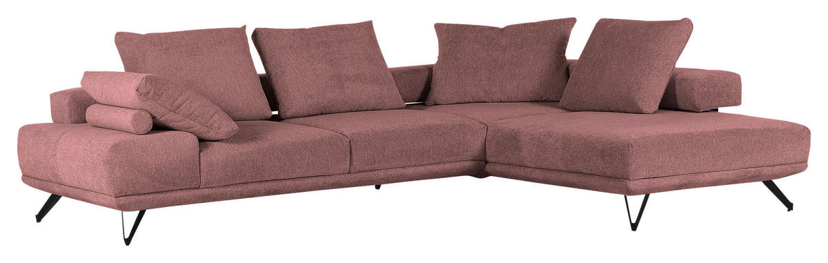 ECKSOFA in Flachgewebe Altrosa  - Schwarz/Altrosa, Konventionell, Textil/Metall (310/240cm) - MID.YOU