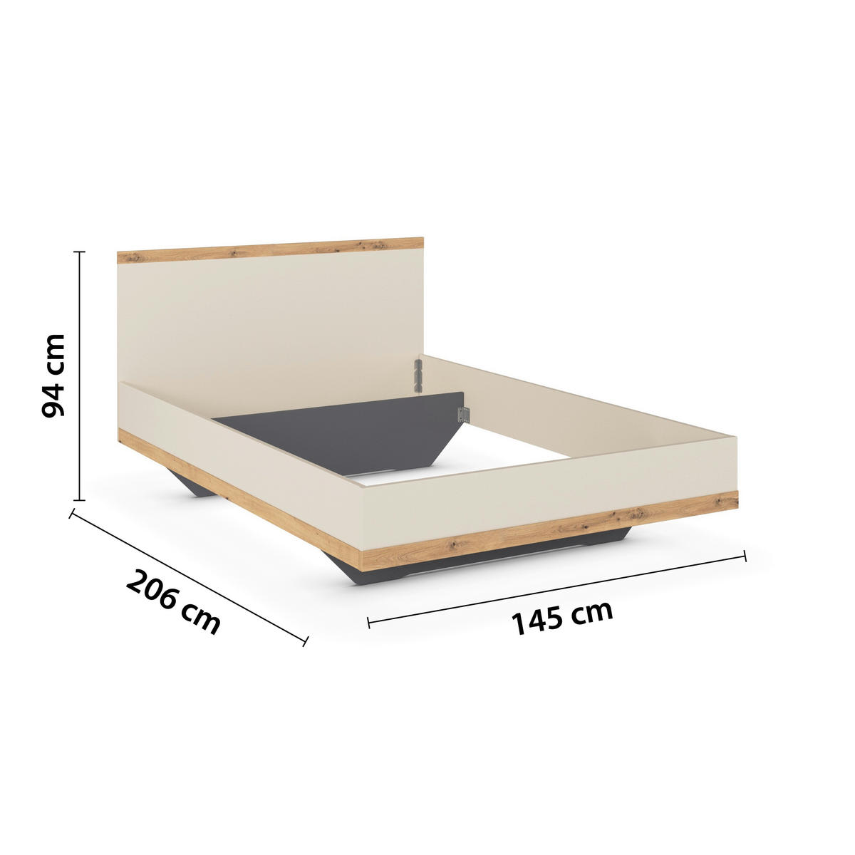 BETT 140/200 cm,  in Champagner, Eiche Artisan  - Champagner/Eiche Artisan, Design (140/200cm) - Stylife