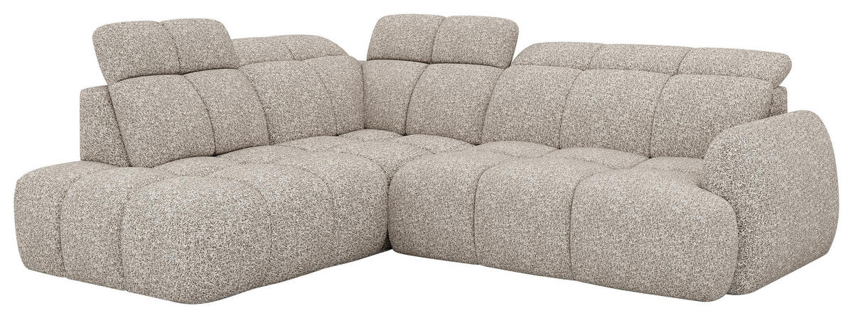 ECKSOFA Beige Webstoff Bettkasten, Schlaffunktion, Rücken echt, Kopfteilverstellung, Sitzvorzug  - Beige/Schwarz, Design, Kunststoff/Textil (230/275cm) - Welnova