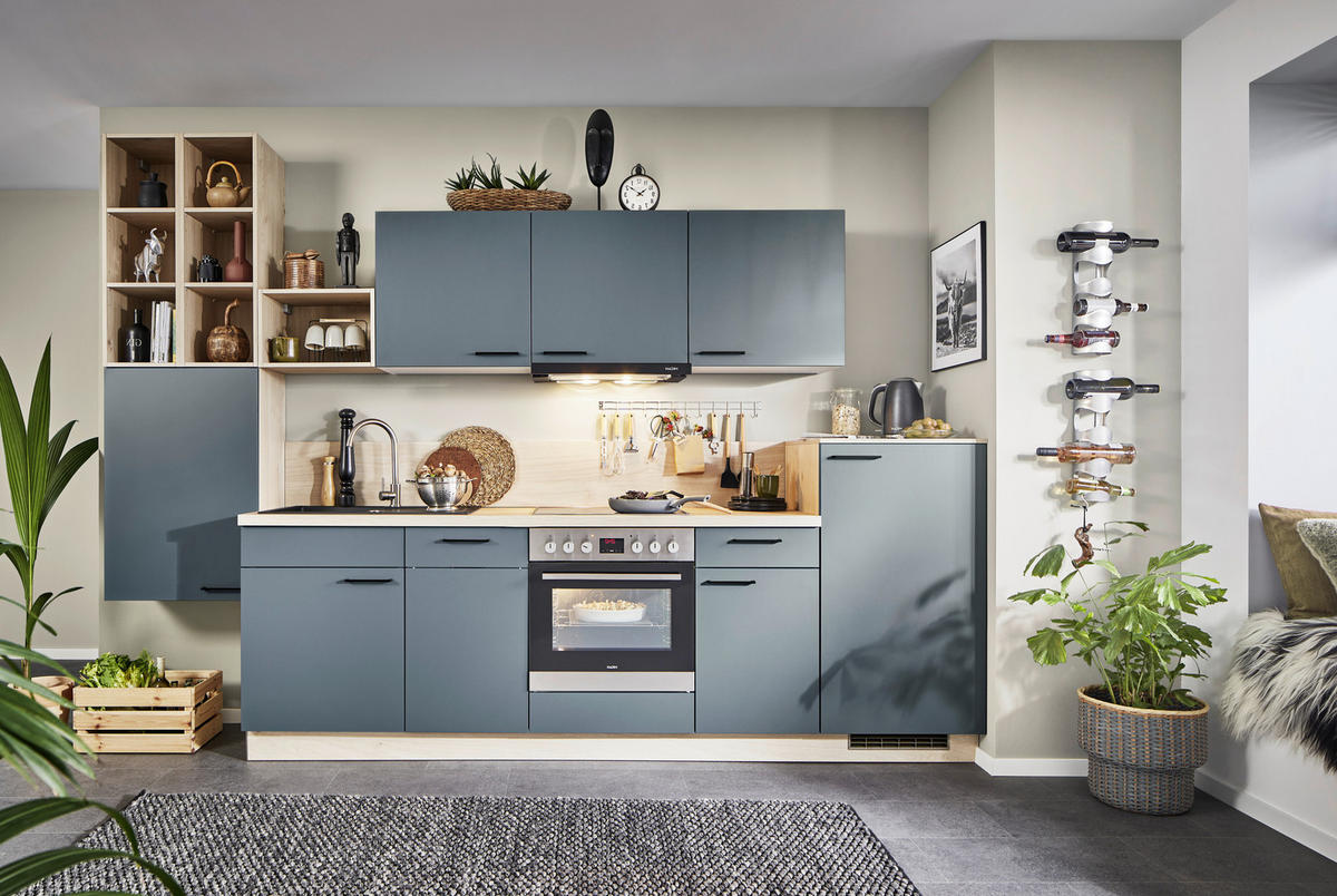 KÜCHENLEERBLOCK 330 cm   in Dunkelgrün, Wildeiche  - Wildeiche/Dunkelgrün, KONVENTIONELL, Holzwerkstoff/Metall (330cm) - Welnova