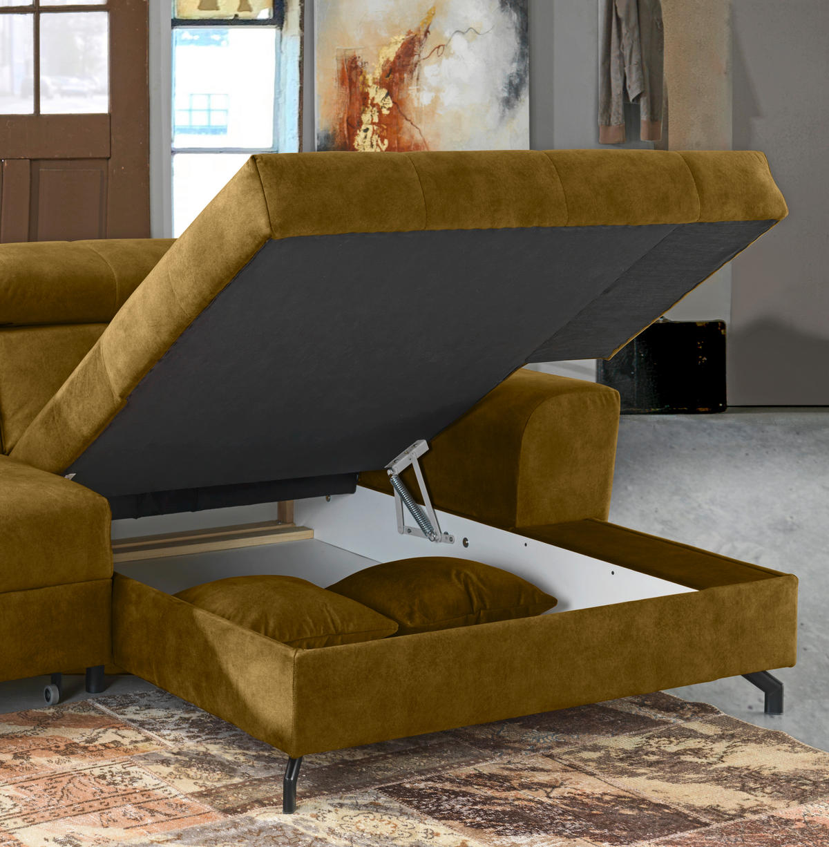 ECKSOFA in Velours Gelb, Grün  267/181 cm  - Gelb/Schwarz, Design, Textil/Metall (267/181cm) - Carryhome