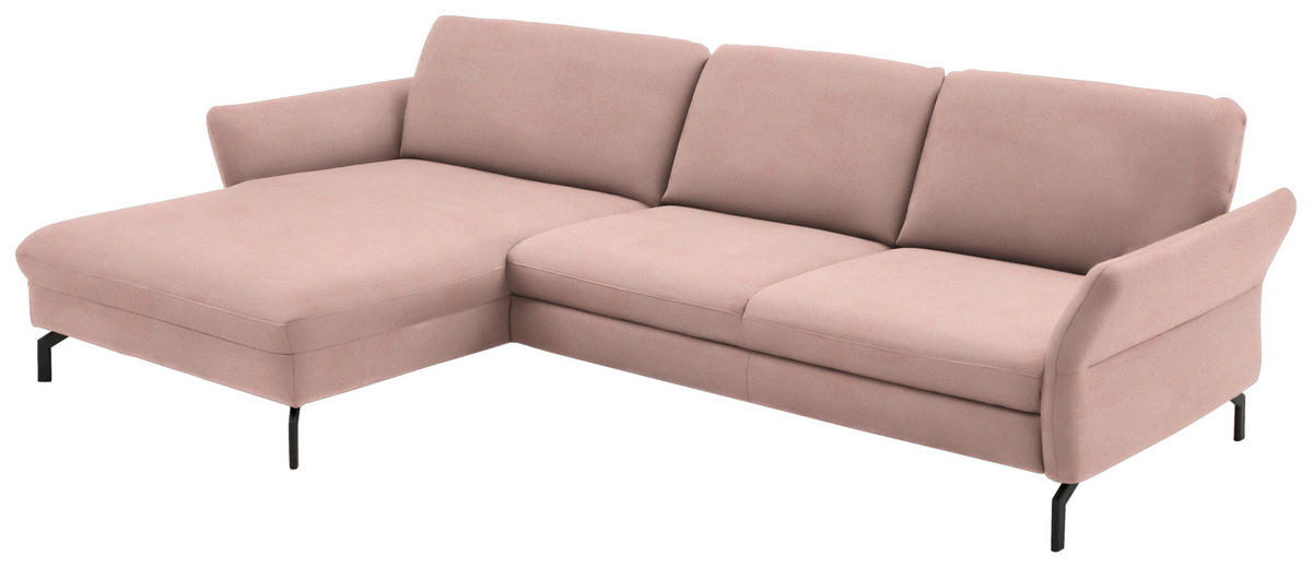 ECKSOFA in Velours Rosa  179/306 cm  - Schwarz/Rosa, Design, Textil/Metall (179/306cm) - Beldomo System