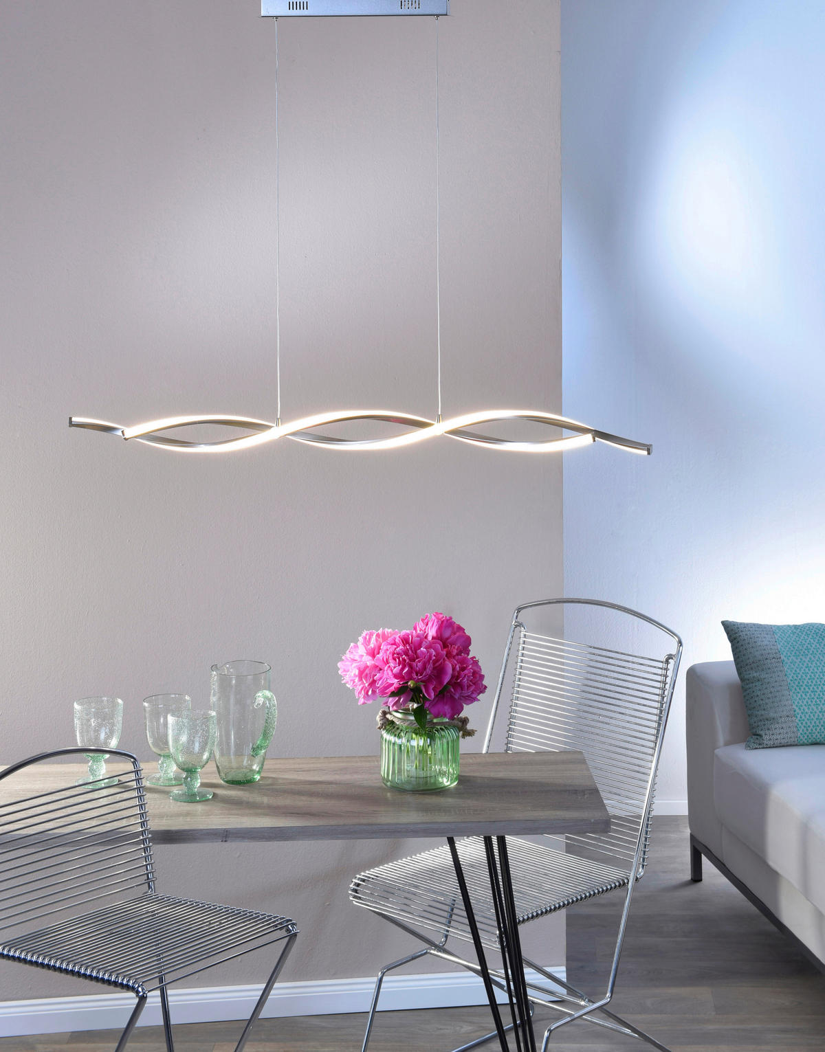 LED-HÄNGELEUCHTE 110/8/140 cm   - Nickelfarben, Design, Metall (110/8/140cm) - Paul Neuhaus