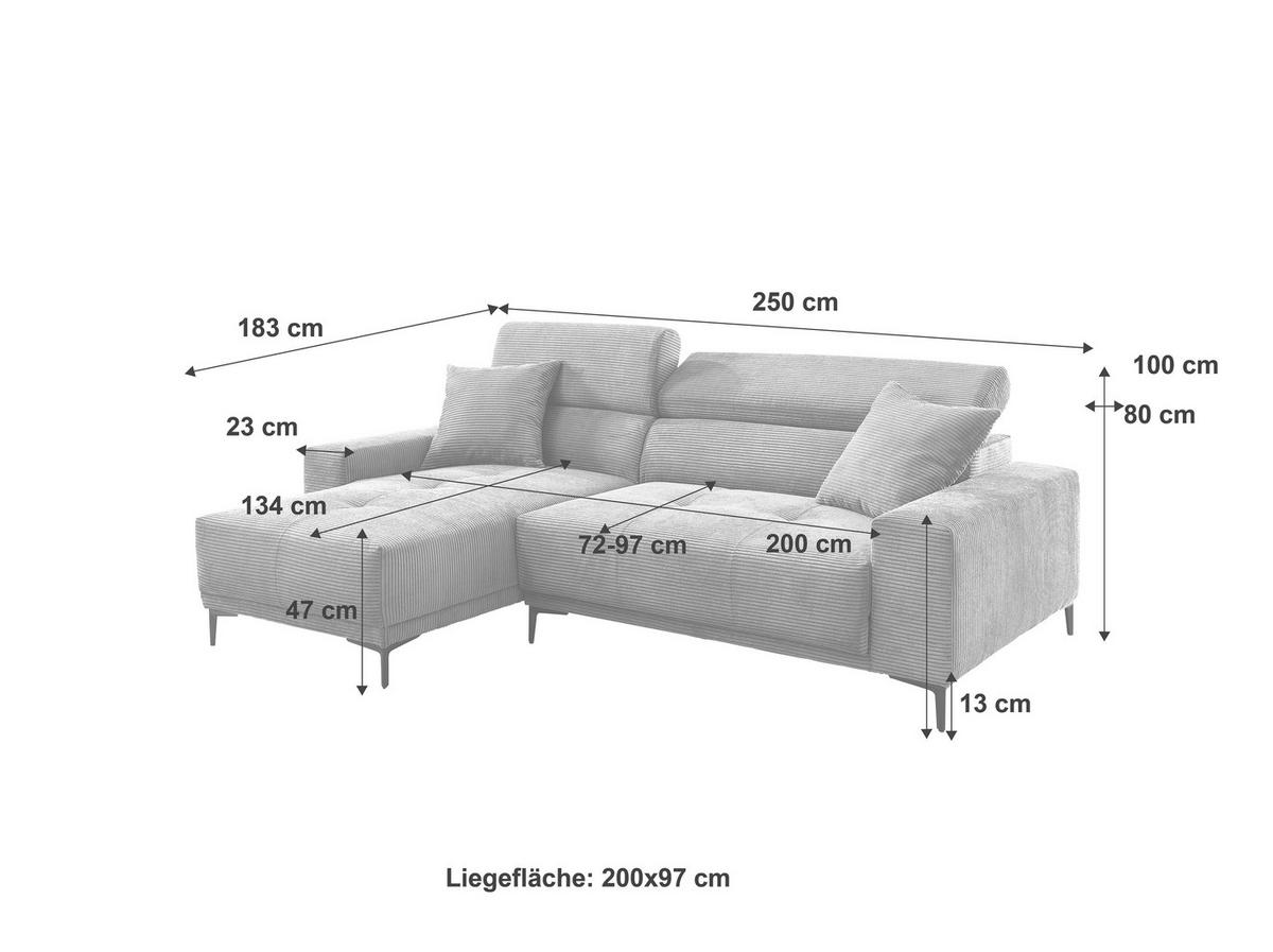 ECKSOFA Cord Dunkelgrün  - Dunkelgrün/Schwarz, Basics, Textil/Metall (183/250cm) - Livetastic