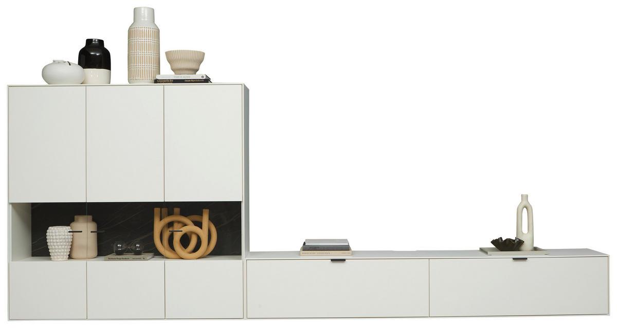 WOHNWAND  Weiss 348,8/136,3/37,1 cm  - Weiss/Schwarz, Design, Glas/Keramik (348,8/136,3/37,1cm) - Dieter Knoll