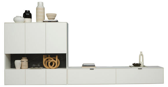 WOHNWAND  in Weiß  348,8/136,3/37,1 cm  - Schwarz/Weiß, Design, Glas/Keramik (348,8/136,3/37,1cm) - Dieter Knoll