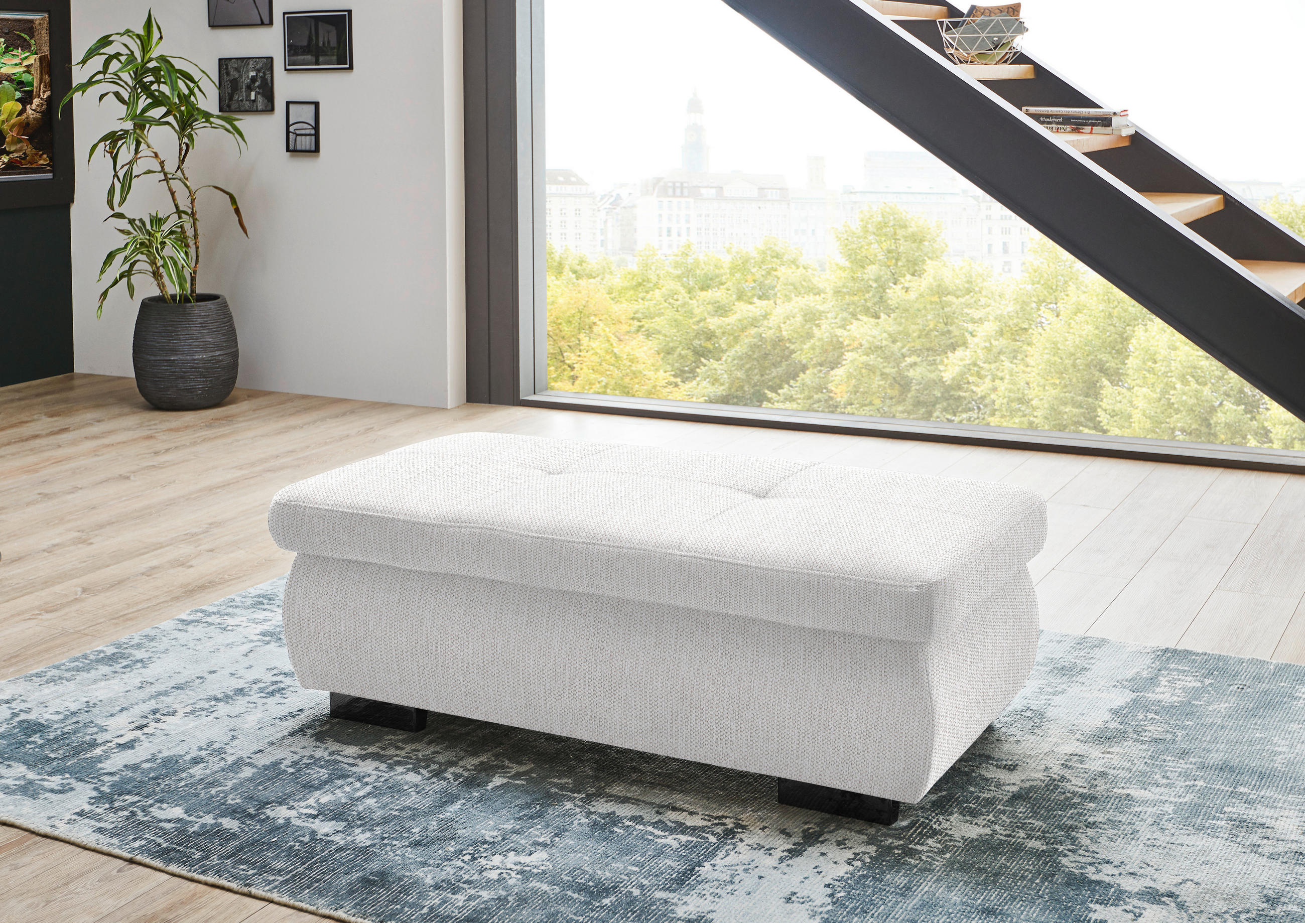 HOCKER in Textil Creme  - Creme/Schwarz, Design, Textil/Metall (138/44/67cm) - Beldomo Style
