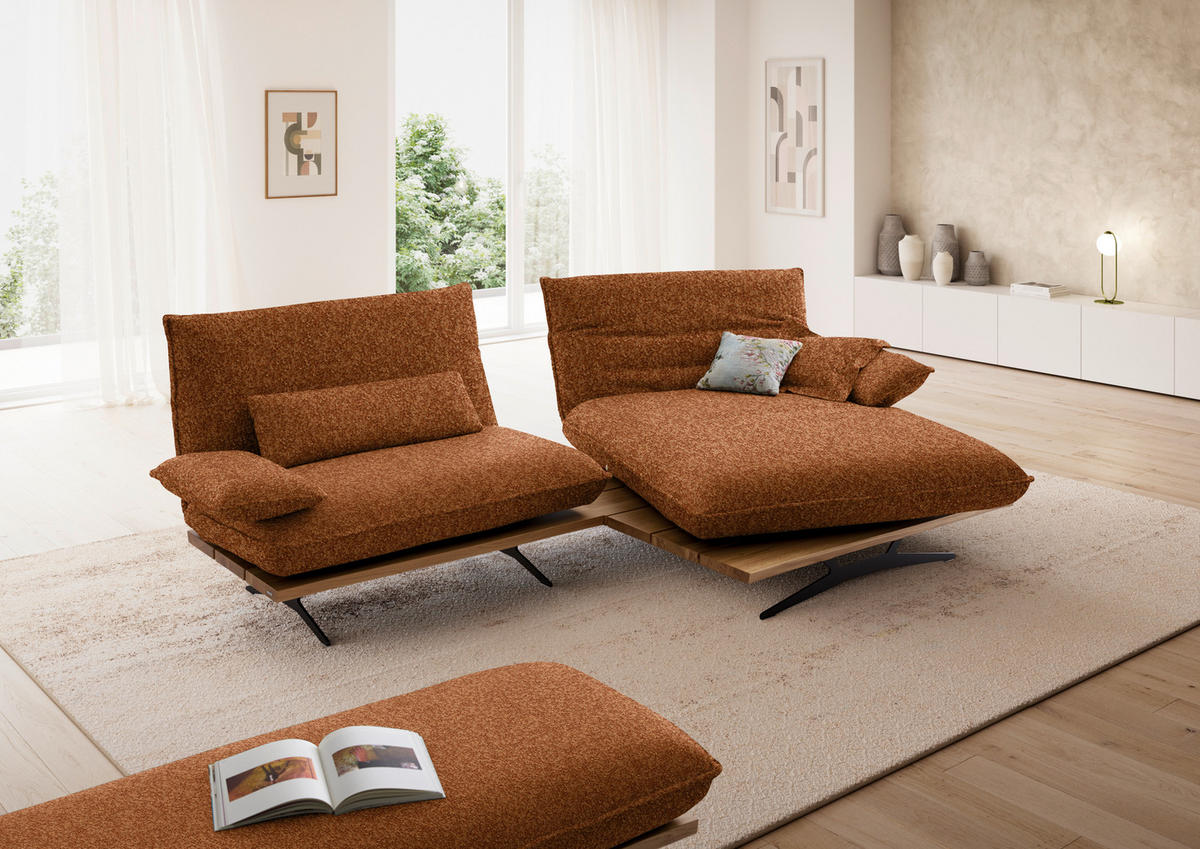 ECKSOFA Chenille, Flachgewebe Rostfarben, Wildeiche  - Wildeiche/Rostfarben, Design, Holz/Textil (284/161cm) - Koinor
