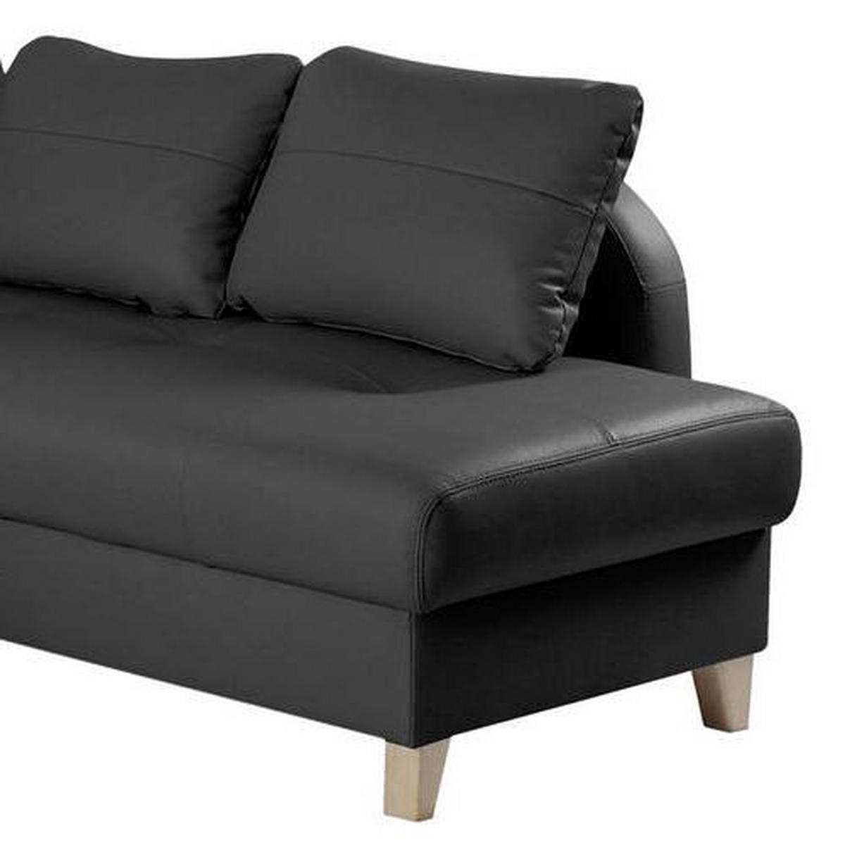ECKSOFA Schwarz Echtleder Lederlook  - Buchefarben/Schwarz, Design, Leder/Holz (227/168cm) - Livetastic