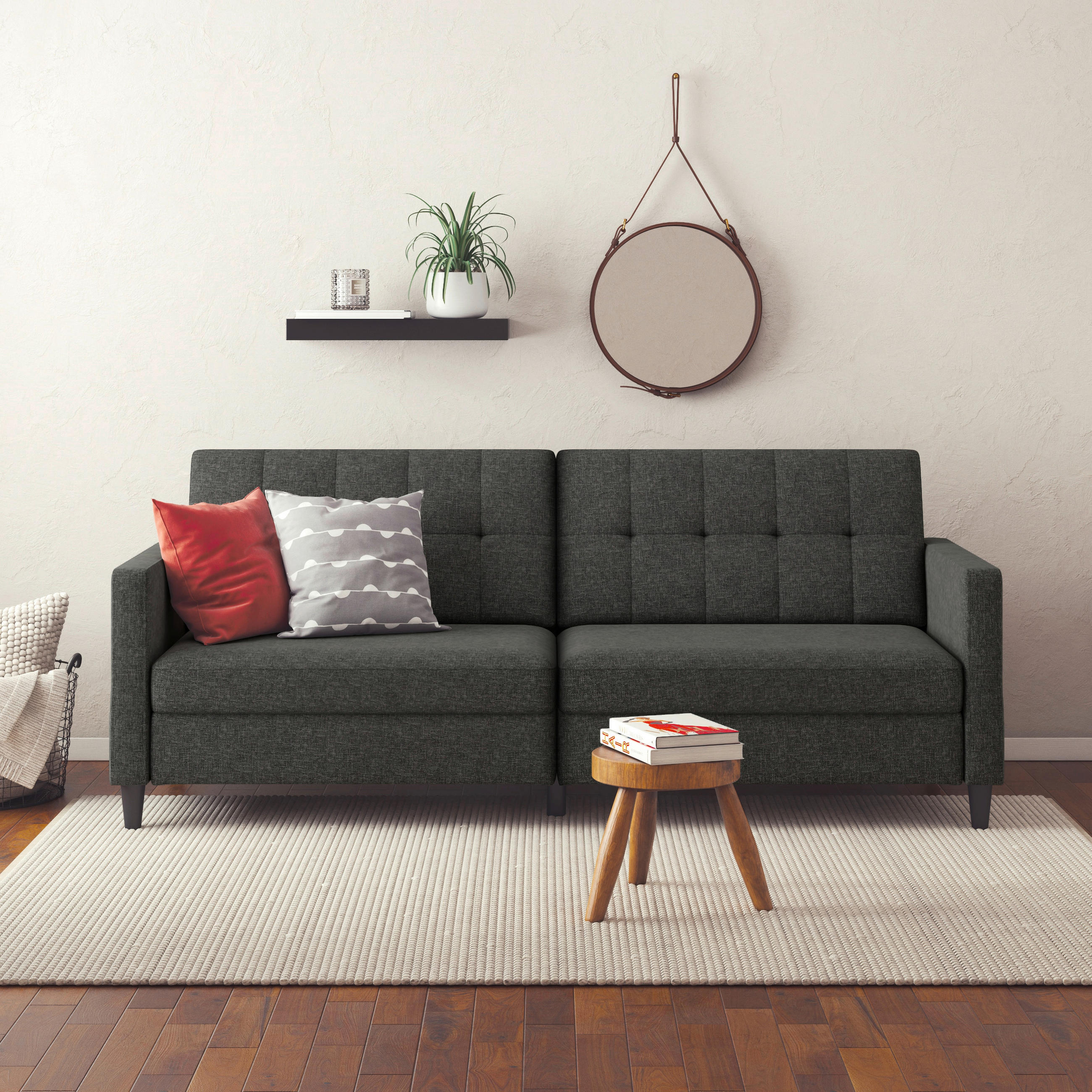 SCHLAFSOFA HANNOVER in Webstoff, Leinenoptik Anthrazit Vintage, Skandinavisch, Modern  - Anthrazit/Schwarz, Basics, Kunststoff/Textil (203/82/83cm) - Livetastic