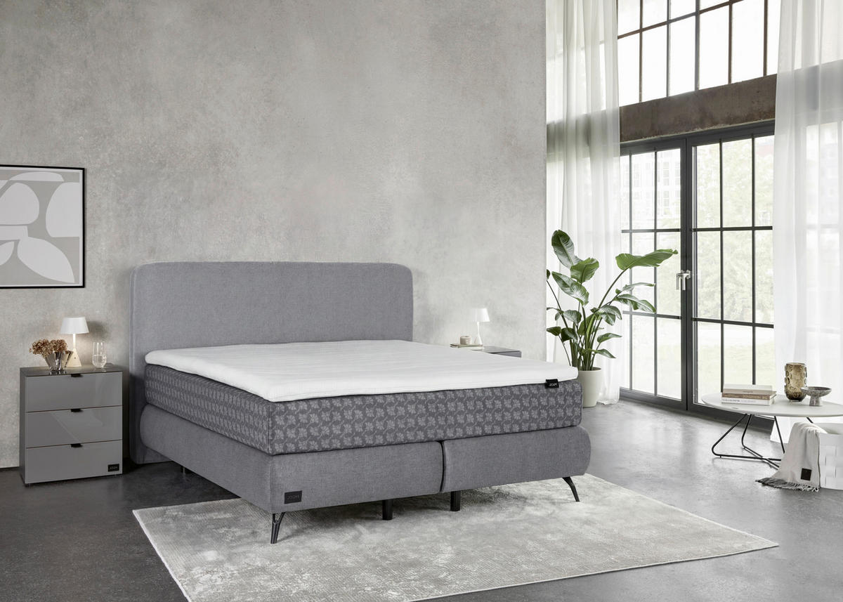 BOXSPRINGBETT 180/200 cm,  in Grau, Hellgrau, gepolstertes Kopfteil, Matratzen, H2 + H3 = mittel + fest  - Hellgrau/Schwarz, MODERN, Textil/Metall (180/200cm) - Joop!