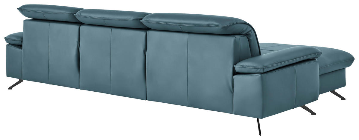 ECKSOFA  Echtleder Blau  - Blau/Schwarz, Design, Leder/Metall (169/307cm) - Beldomo Premium