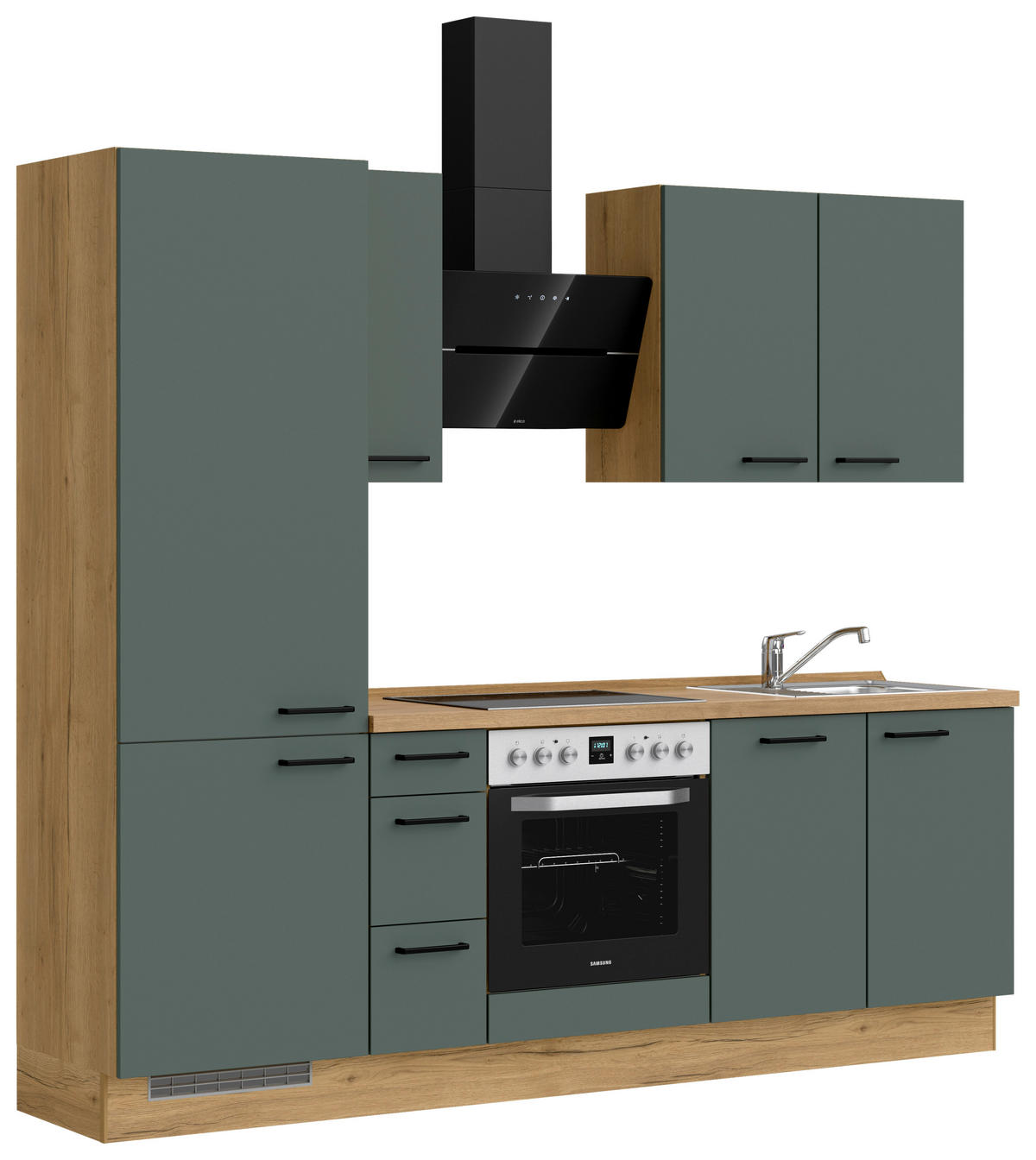 KÜCHENBLOCK Easytouch 240 cm  in Eichefarben, Dunkelgrün  - Dunkelgrün/Eichefarben, MODERN, Holzwerkstoff/Metall (240cm) - Nobilia