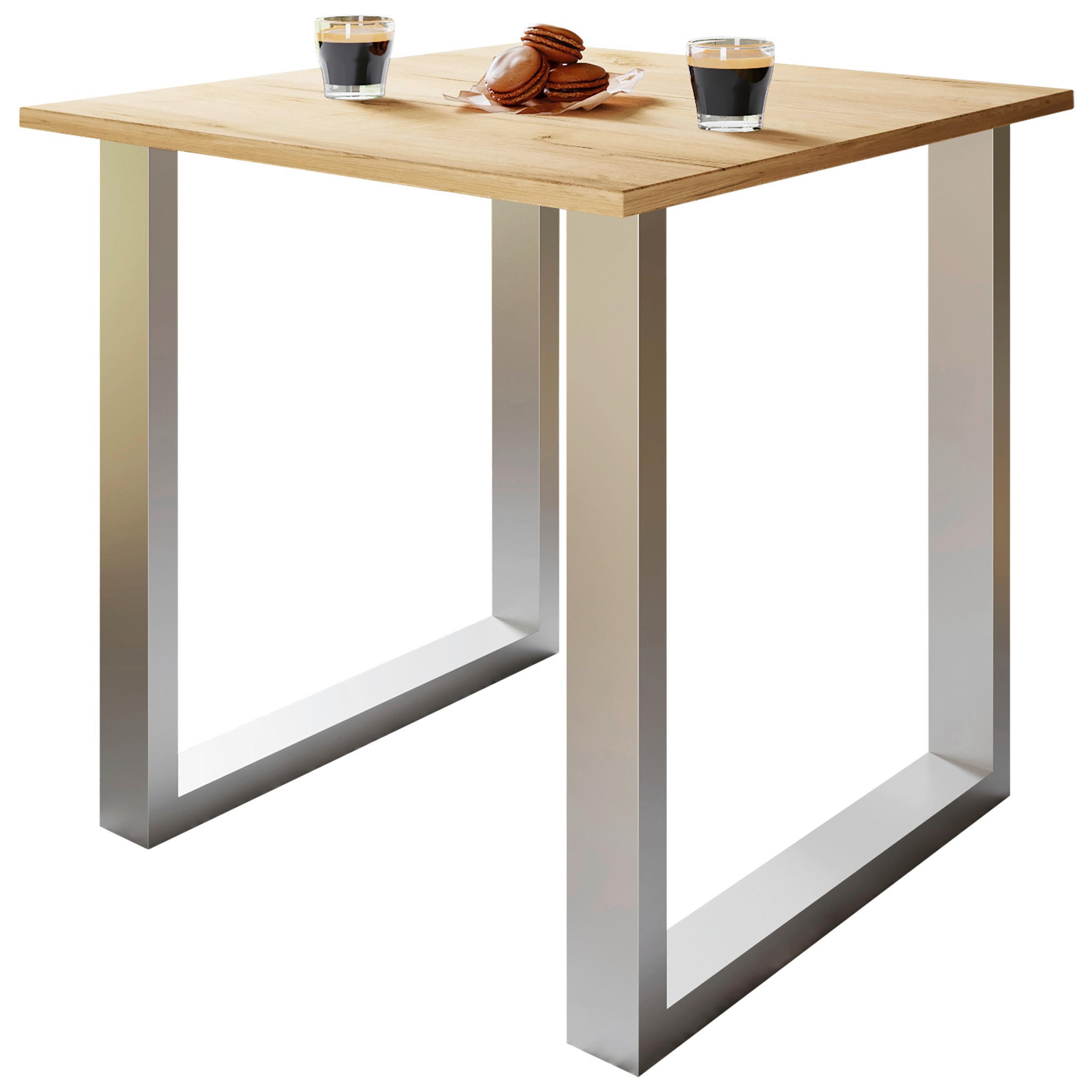 ESSTISCH Silberfarben, Honigeiche   - Honigeiche/Silberfarben, Design, Holzwerkstoff/Metall (80/80/76cm) - MID.YOU