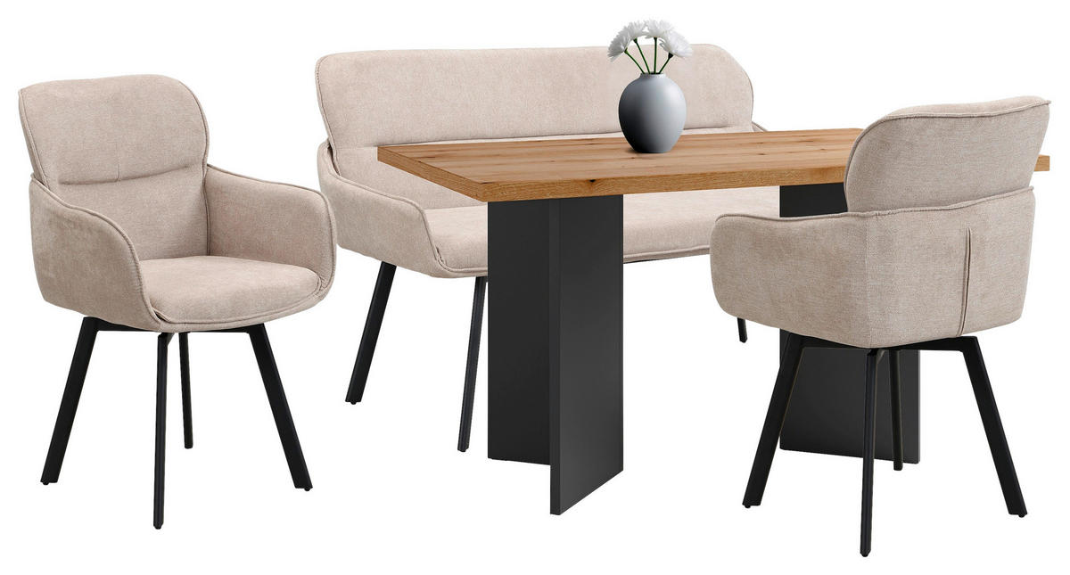 STUHL-SET Webstoff Schwarz, Taupe  - Taupe/Schwarz, MODERN, Textil/Metall (61/90/63cm) - MID.YOU