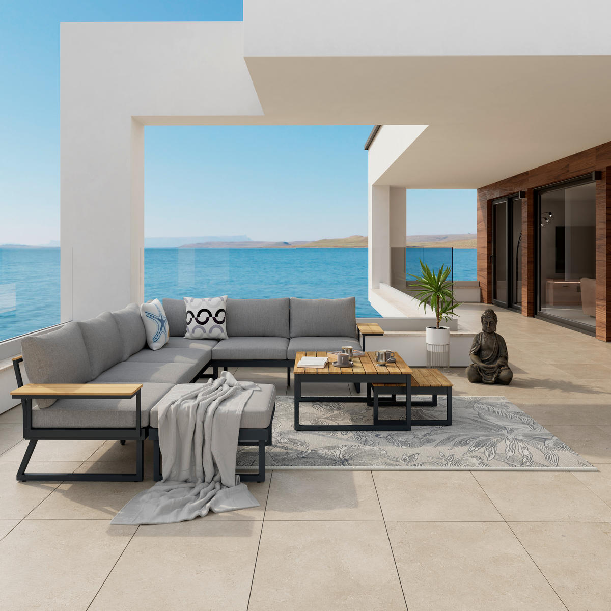 LOUNGEGARNITUR   Teakholz Aluminium  - Dunkelgrau, MODERN, Holz/Metall - Ambia Garden