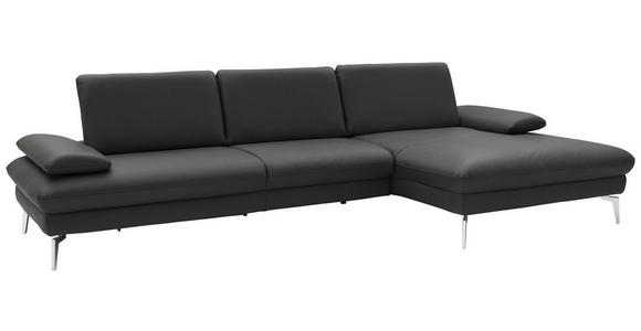 ECKSOFA Anthrazit Echtleder  - Chromfarben/Anthrazit, Design, Leder/Metall (325/157cm) - Dieter Knoll