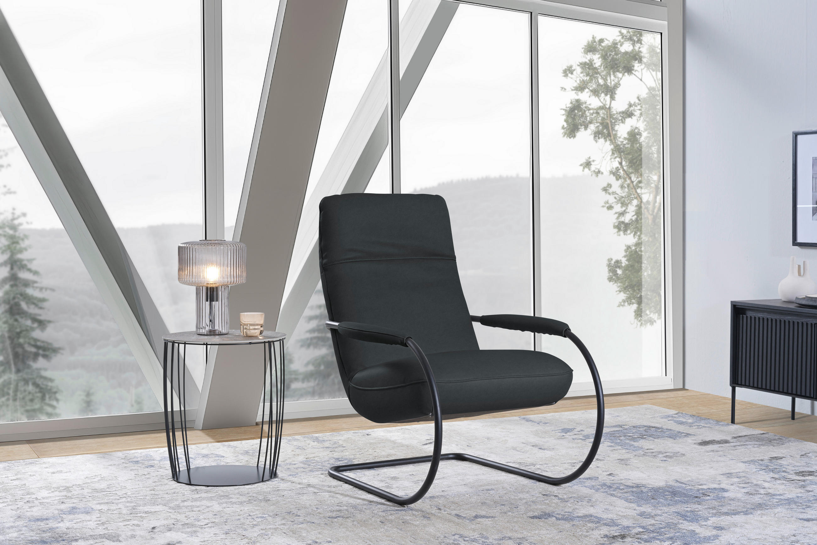 SESSEL in Echtleder Grau  - Schwarz/Grau, Design, Leder/Metall (80/104/99cm) - Koinor