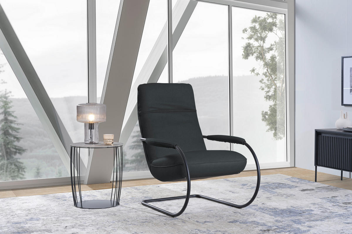 SESSEL in Echtleder Grau  - Schwarz/Grau, Design, Leder/Metall (80/104/99cm) - Koinor